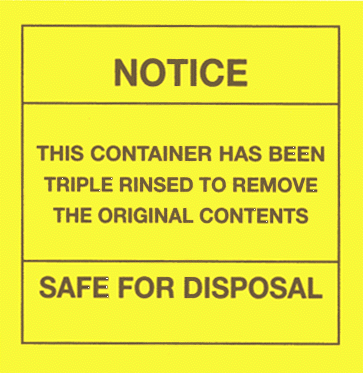 safe for disposal: triple rinsed notice